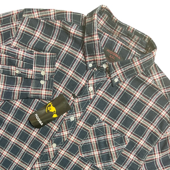 RQQBA Mens Collared Button Up Plaid Long Sleeve Shirt Size XXL - Picture 1 of 7